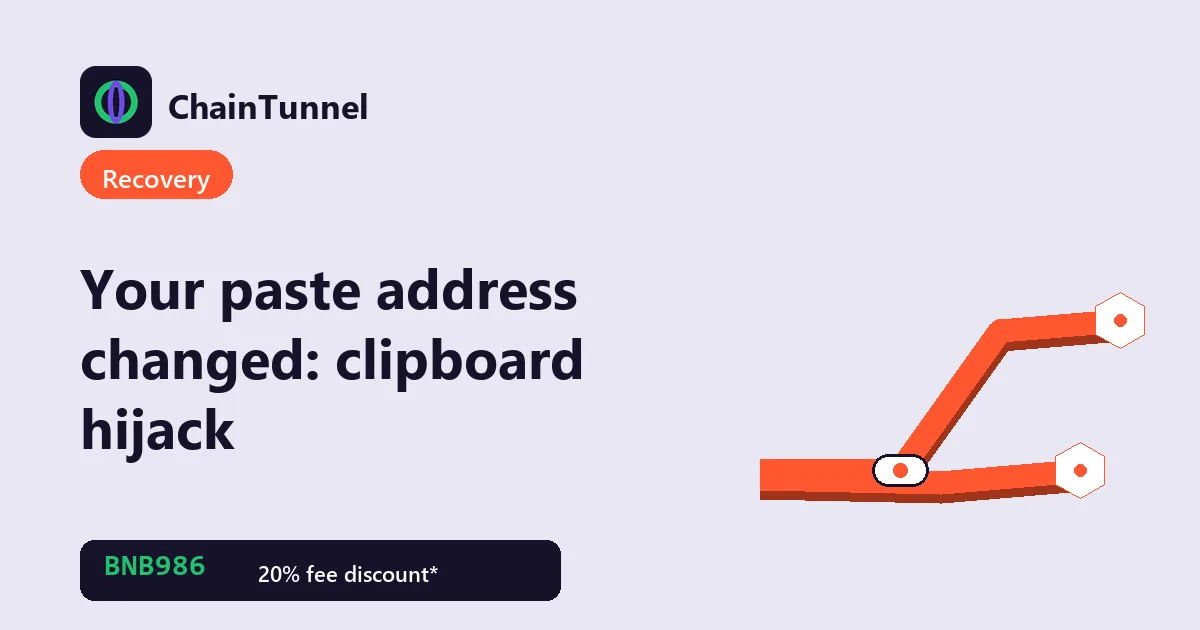 Clipboard hijacking illustrated: a copied wallet address swapped by malware the moment it's pasted