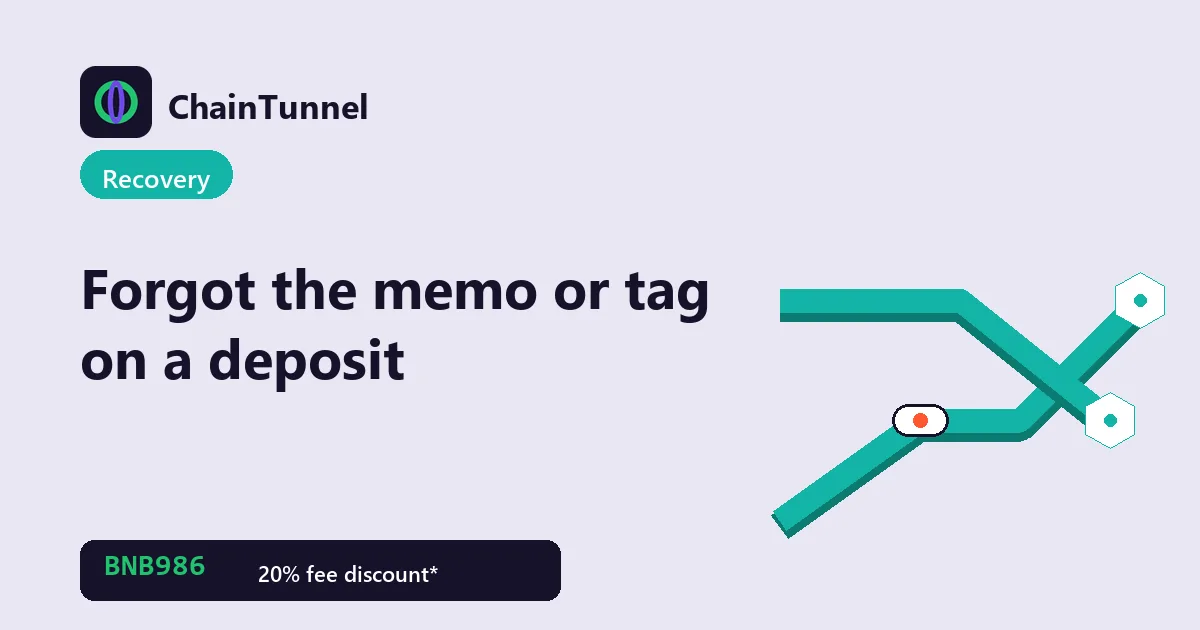 A shared deposit address uses the memo / tag to tell accounts apart: the recovery path when XRP, XLM, EOS or ATOM leaves it off
